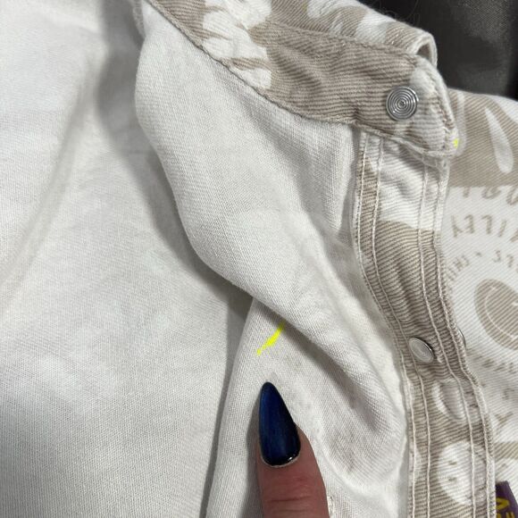 Smiley X H&M Womens XS Oversized Denim Shacket Shirt Beige White Button Up Smile - Picture 12 of 14